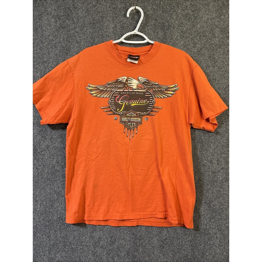 1995 Vintage Harley Shirt L Orange Made In USA Single Stich H-D Back Hit